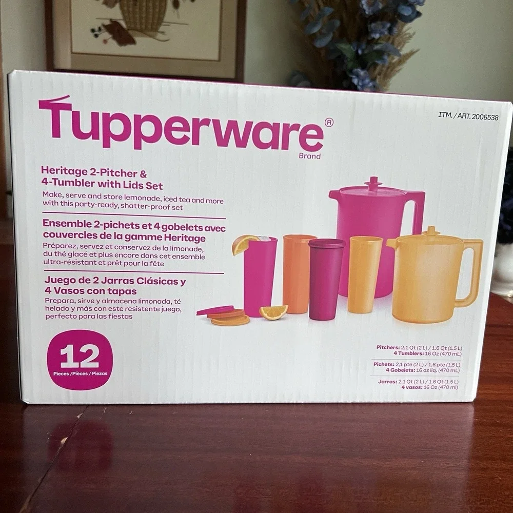Tupperware Heritage 2‎ Pitcher 4 Tumbler Set With Lids Pink Orange New Sealed